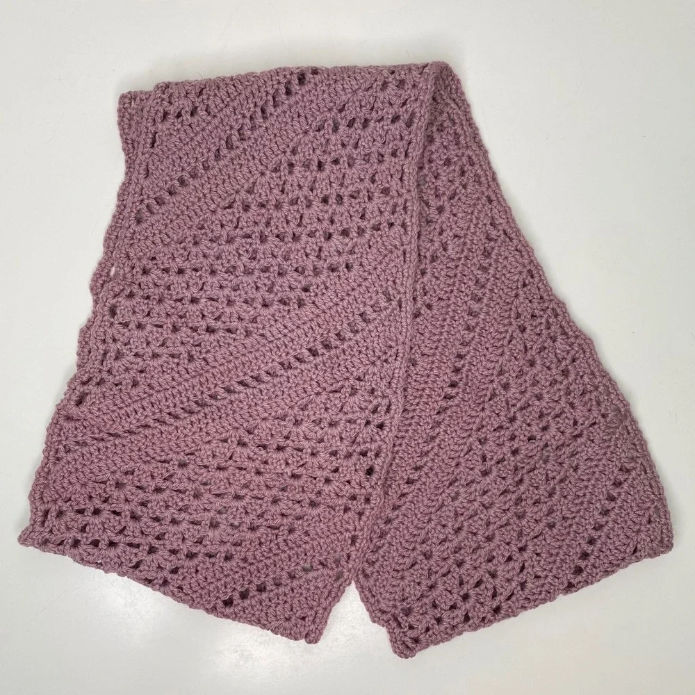 Handmade Crochet Infinity Scarf Mauve‎ Pink Open Weave Cozy Winter Accessory